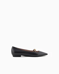 Emporio Armani - Nappa-leather pointed-toe ballerinas with eagle plate, Woman, Black, Size: