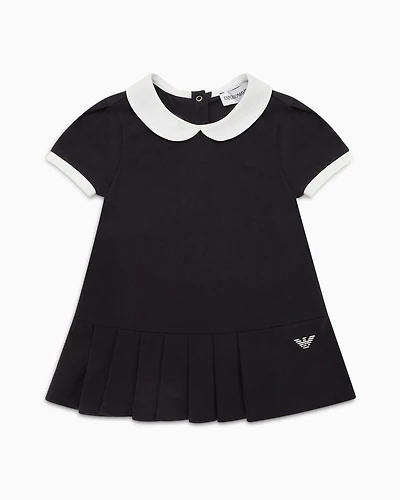 Emporio Armani - Jersey dress with Peter Pan collar and pleated skirt, Girl, Navy_blue, Size: