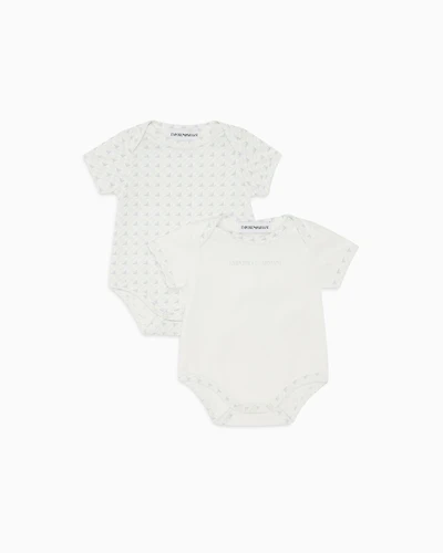 Emporio Armani - Pack of two jersey bodysuits with op-art eagles and logo, Unisex Junior, Light Blue, Size: