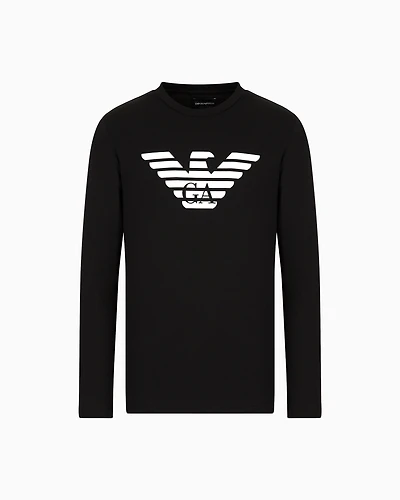 Emporio Armani - Pima-jersey jumper with printed logo, Man, Black, Size: