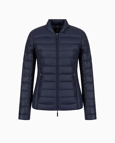 Armani Exchange - Shiny fabric down jacket, Woman, Navy Blue, Size: