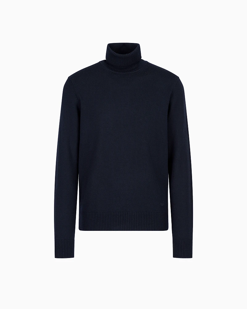 Emporio Armani - Virgin-wool, regular-fit mock-neck jumper, Man, Navy Blue, Size: