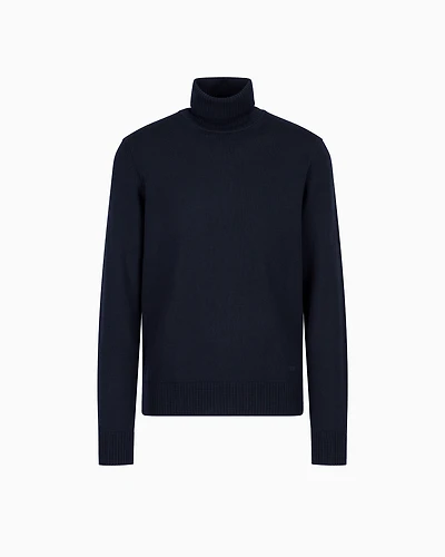 Emporio Armani - Virgin-wool, regular-fit mock-neck jumper, Man, Navy_blue, Size: