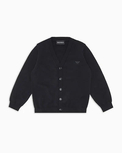 Emporio Armani - Wool-blend V-neck cardigan, Boy, Navy Blue, Size: