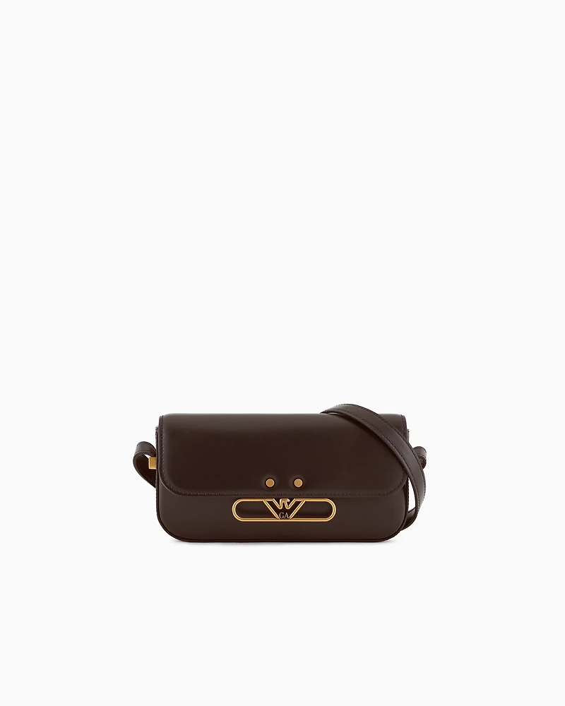 Emporio Armani - Smooth leather mini shoulder bag with metal eagle logo, Woman, Brown, Size: TU