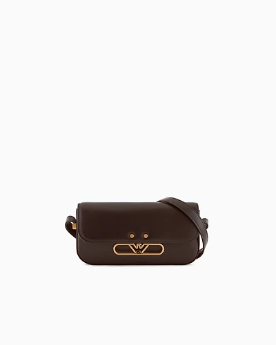 Emporio Armani - Smooth leather mini shoulder bag with metal eagle logo, Woman, Brown, Size: TU
