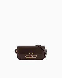 Emporio Armani - Smooth leather mini shoulder bag with metal eagle logo, Woman, Brown, Size: TU