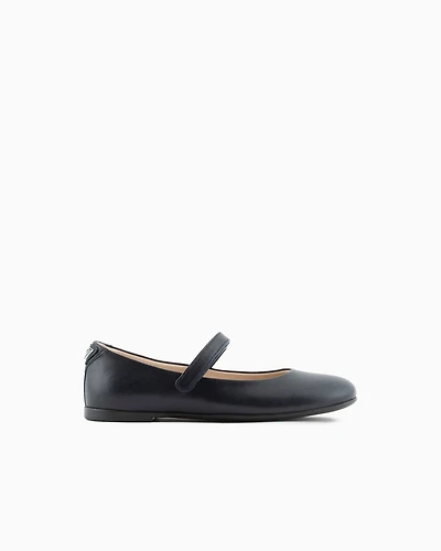 Emporio Armani - Leather ballerinas with strap, Girl, Navy Blue, Size: