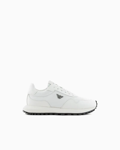 Emporio Armani - ASV recycled nylon sneakers with regenerated Saffiano details, Man, White, Size: