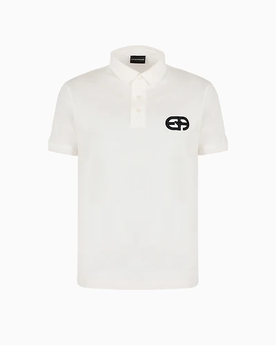 Emporio Armani - Lyocell-blend jersey polo shirt with embossed EA logo embroidery , Man, White, Size: