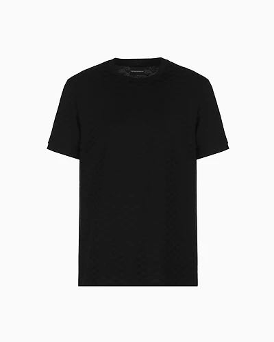 Emporio Armani - Mercerised-jersey T-shirt with all-over jacquard eagle, Man, Black, Size: