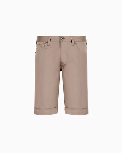 Emporio Armani - Lustrous comfort cotton board shorts with turned-up cuffs, Man, Beige, Size: