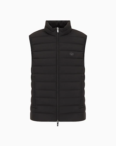 Emporio Armani - Sleeveless full-zip down jacket quilted nylon with eagle logo patch, Man, Black, Size: