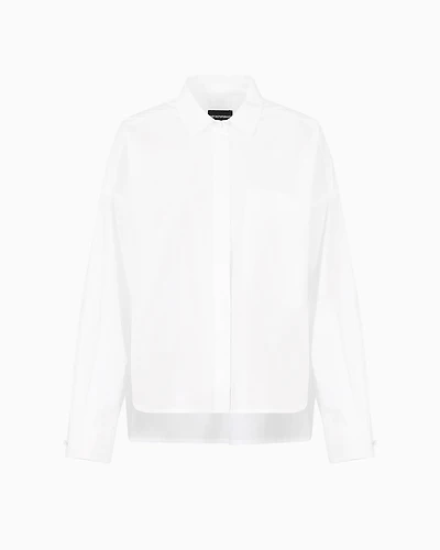 Emporio Armani - Poplin shirt with asymmetric hem and patch pocket, Woman, White, Size: