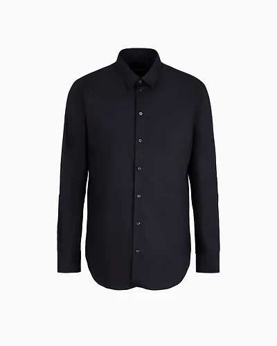 Emporio Armani - Stretch cotton poplin shirt, Man, Navy_blue, Size: