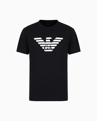 Emporio Armani - Pima-jersey T-shirt with logo print, Man, Navy Blue, Size: