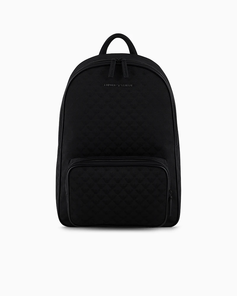 Emporio Armani - Nylon backpack with all-over jacquard eagle, Man, Black, Size: TU