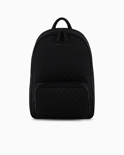 Emporio Armani - Nylon backpack with all-over jacquard eagle, Man, Black, Size: TU