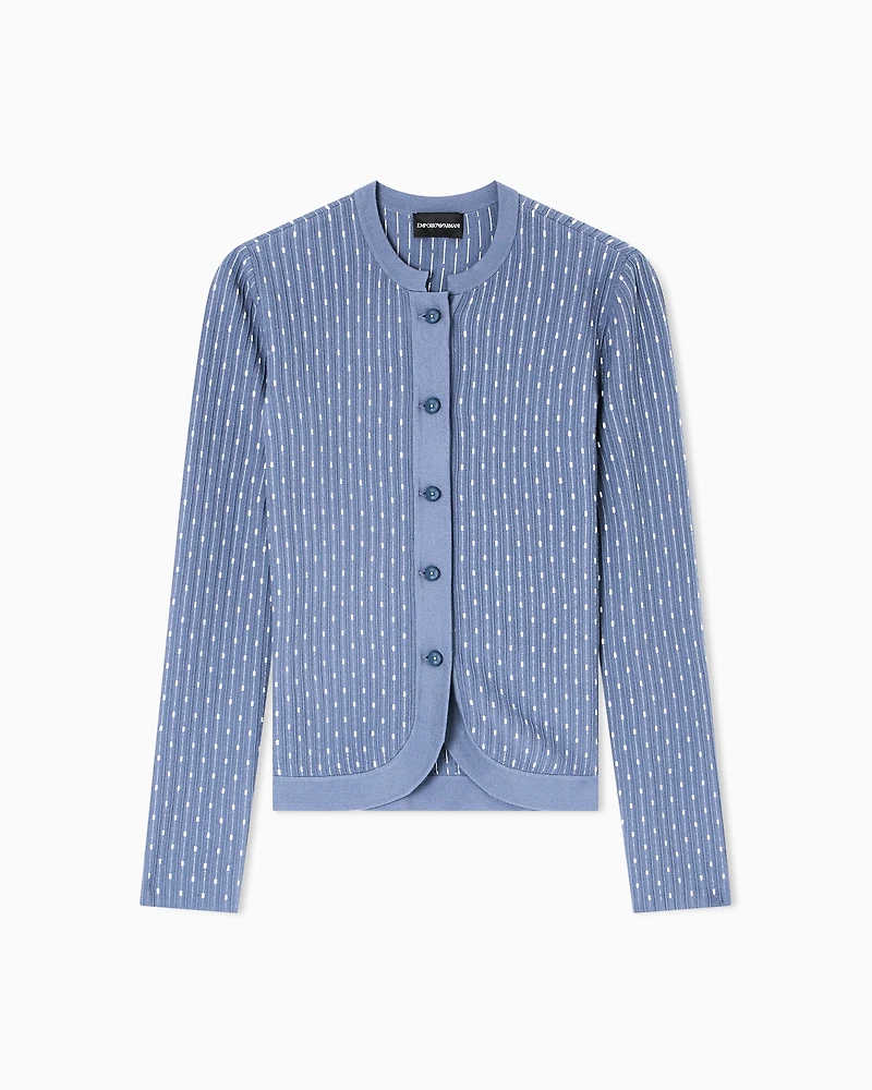 Emporio Armani - Polka-dot viscose-jacquard plain-knit cardigan, Woman, Light Blue, Size: