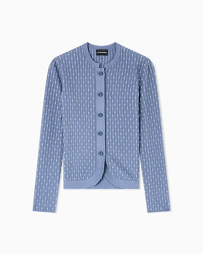Emporio Armani - Polka-dot viscose-jacquard plain-knit cardigan, Woman, Light Blue, Size: