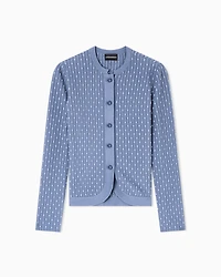 Emporio Armani - Polka-dot viscose-jacquard plain-knit cardigan, Woman, Light Blue, Size: