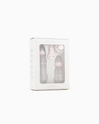Emporio Armani - Infant-care set with two bottles, dummy and clip-on drawstring, Boy, Pink, Size: TU