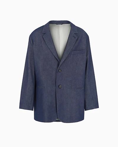 Emporio Armani - Single-breasted blazer an ASV Lyocell-blend denim, Man, Blue, Size: