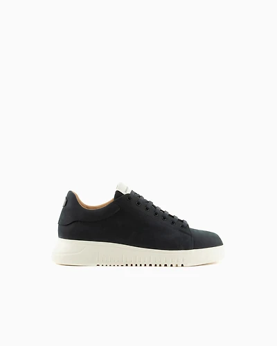 Emporio Armani - Nubuck sneakers with knurled soles, Man, Navy Blue, Size: