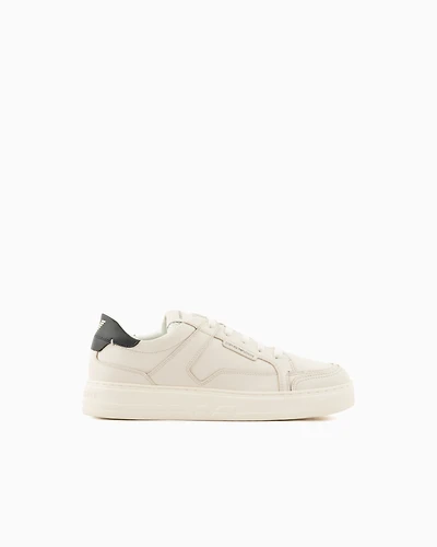 Emporio Armani - Hammered-leather sneakers, Man, White, Size: