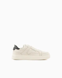 Emporio Armani - Hammered-leather sneakers, Man, White, Size:
