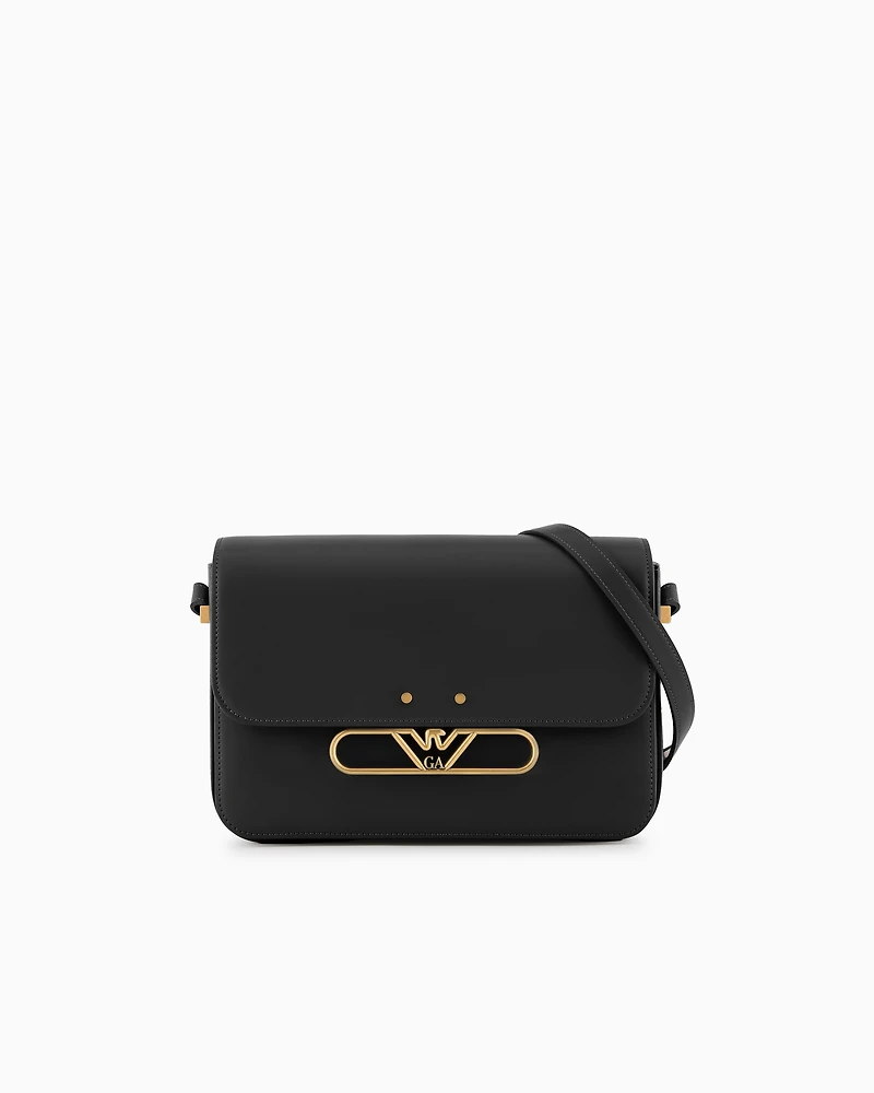 Emporio Armani - Smooth leather shoulder bag with metal eagle logo, Woman, Black, Size: TU