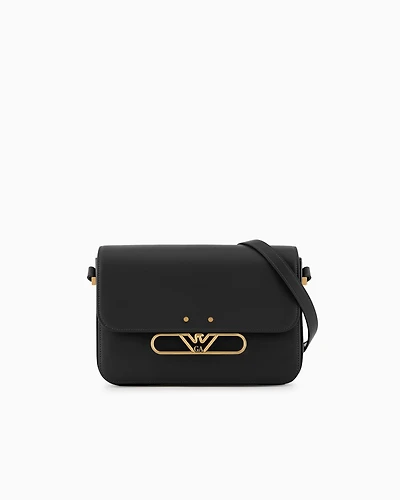 Emporio Armani - Smooth leather shoulder bag with metal eagle logo, Woman, Black, Size: TU