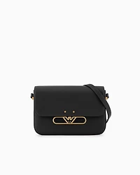 Emporio Armani - Smooth leather shoulder bag with metal eagle logo, Woman, Black, Size: TU