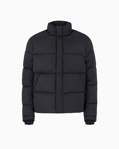 Emporio Armani - Quilted puffer jacket with all-over jacquard eagle, Man, Navy Blue, Size: