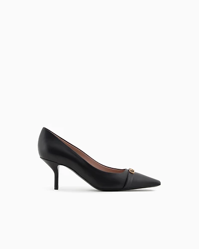 Emporio Armani - Nappa-leather court shoes with eagle plate, Woman, Black, Size: