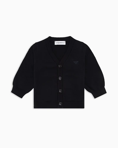 Emporio Armani - Wool-blend V-neck cardigan, Boy, Navy Blue, Size: