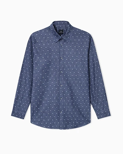 Armani Exchange - Regular fit jacquard shirt, Man, Blue, Size: