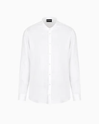 Emporio Armani - Linen chambray shirt with guru collar, Man, White, Size: