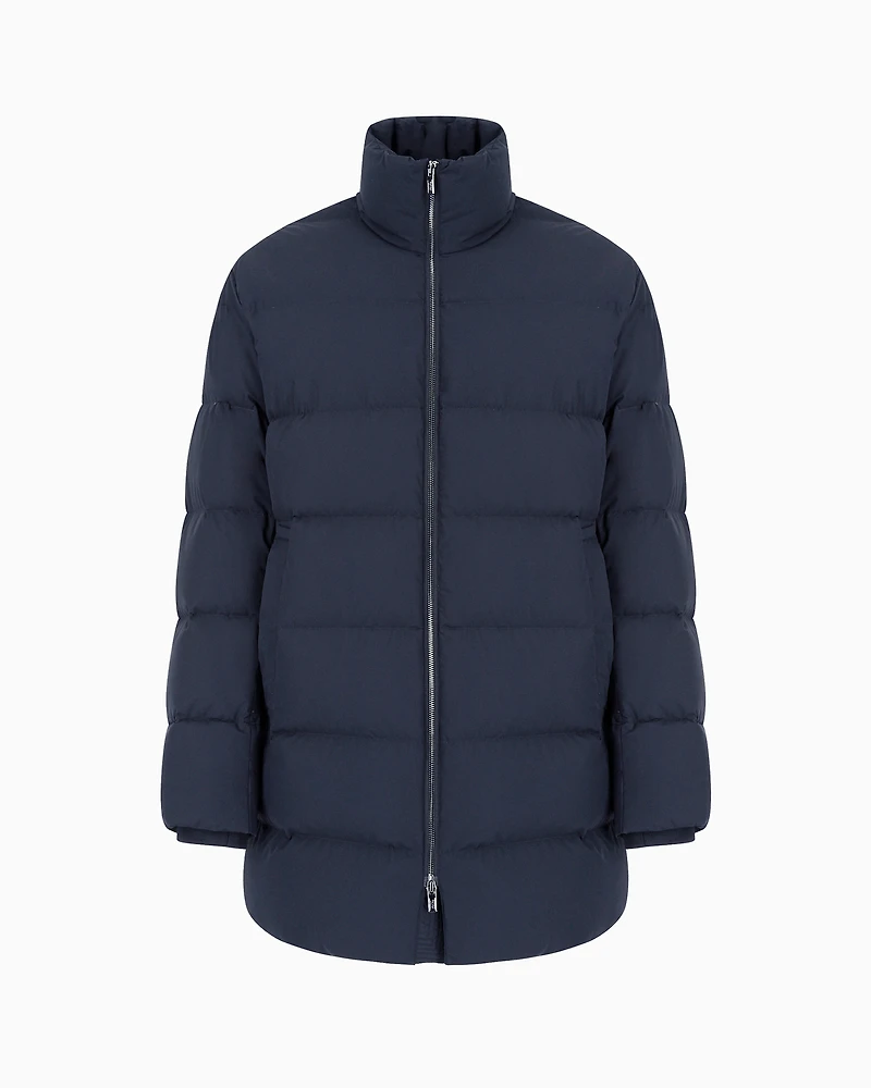 Emporio Armani - Oversized, quilted nylon, full-zip puffer jacket, Man, Navy Blue, Size: