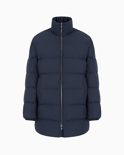 Emporio Armani - Oversized, quilted nylon, full-zip puffer jacket, Man, Navy Blue, Size: