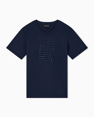 Emporio Armani - ASV Winter Urbanism capsule collection organic-jersey T-shirt with logo embroidery, Woman, Navy Blue, Size: S