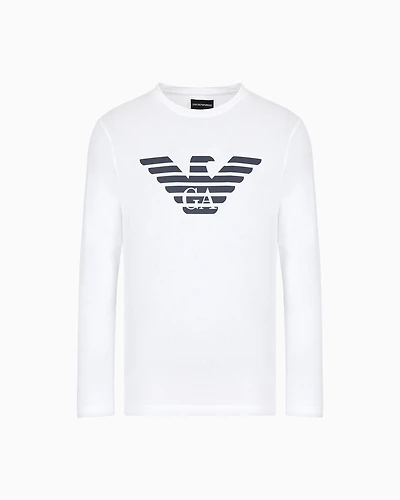 Emporio Armani - Pima-jersey jumper with printed logo, Man, White, Size: