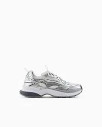 Emporio Armani - Mesh sneakers with laminated details and signature logo, Woman, Silver, Size:
