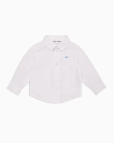 Emporio Armani - Linen shirt with eagle embroidery, Boy, White, Size: