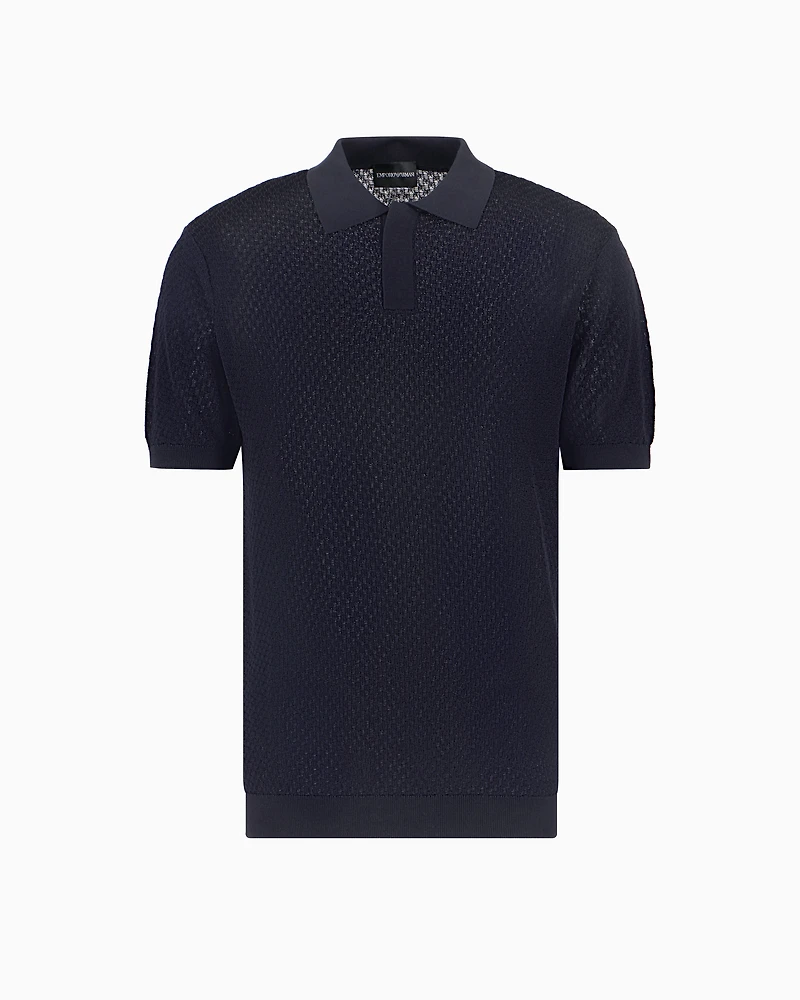 Emporio Armani - Micro-pattern jacquard knit Polo shirt, Man, Blue, Size: