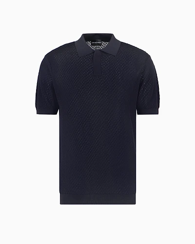 Emporio Armani - Micro-pattern jacquard knit Polo shirt, Man, Blue, Size: