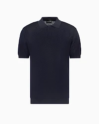 Emporio Armani - Micro-pattern jacquard knit Polo shirt, Man, Blue, Size: