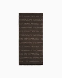 Emporio Armani - Virgin-wool blend scarf with jacquard logo lettering and fringes, Man, Brown, Size: TU