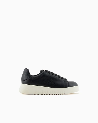 Emporio Armani - Tumbled leather sneakers, Woman, Black, Size: