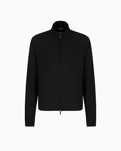 Emporio Armani - Icon full-zip blouson piqué-effect micro-textured crêpe jersey, Man, Black, Size: